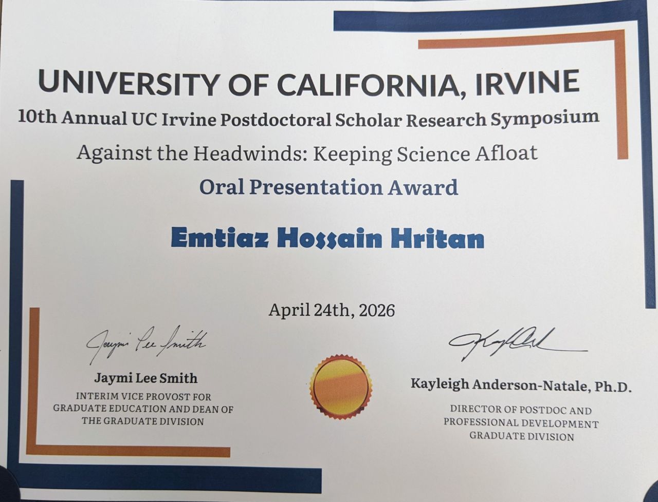 Emtiaz Hritan at the 10th Annual UCI Postdoctoral Scholar Research Symposium